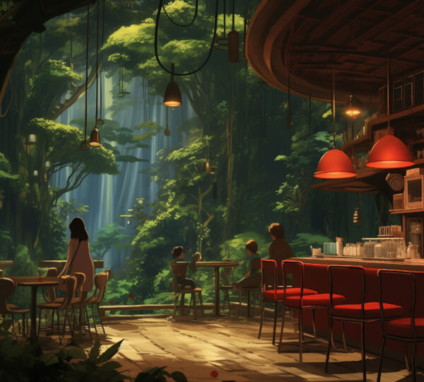 Enjoy morning coffee amidst nature with peaceful surroundings.
